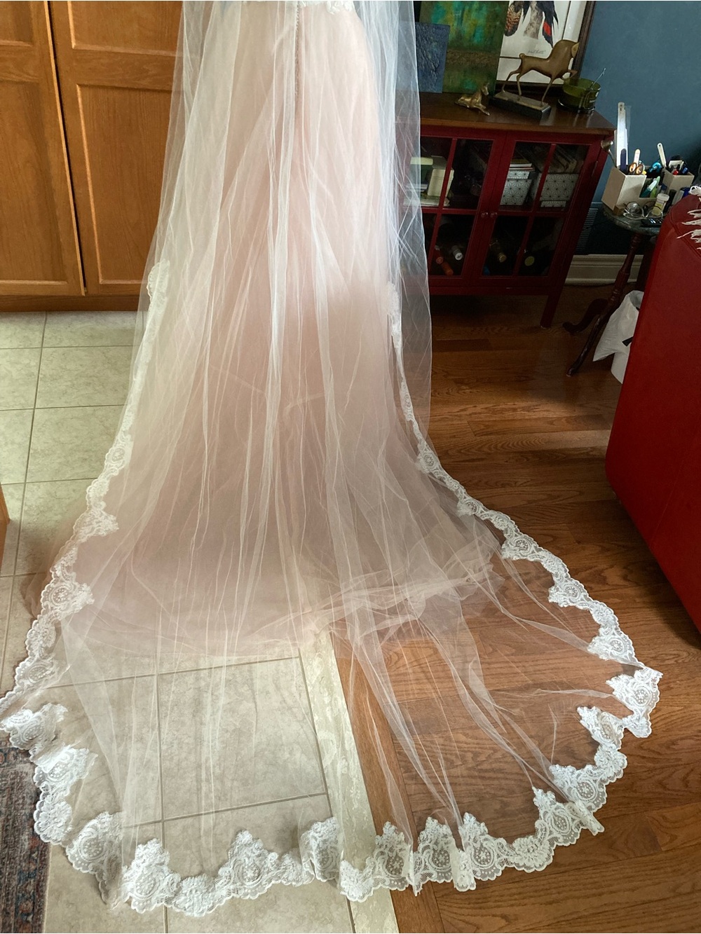 Cathedral length Veil Chantilly Lace-Edged Veil in Ivory